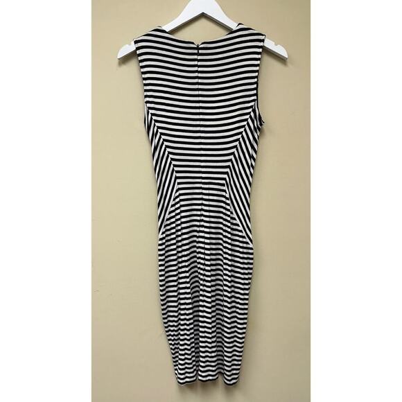 Calvin Klein Black White Jersey Knit Striped Knee Length Bodycon Dress Size 4 - Picture 2 of 14